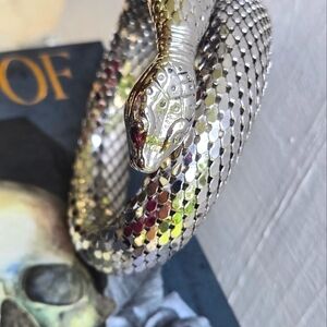 Rare Vintage Whiting & Davis Mesh Coiled Silver Snake Whimsigoth Bracelet